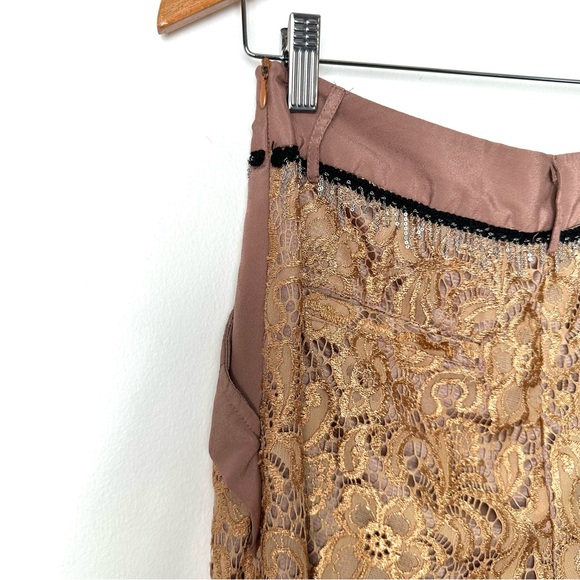 Lanvin Copper Lace Overlay Cropped Pants with Chain Belt and Ruffled Pockets - Picture 10 of 11